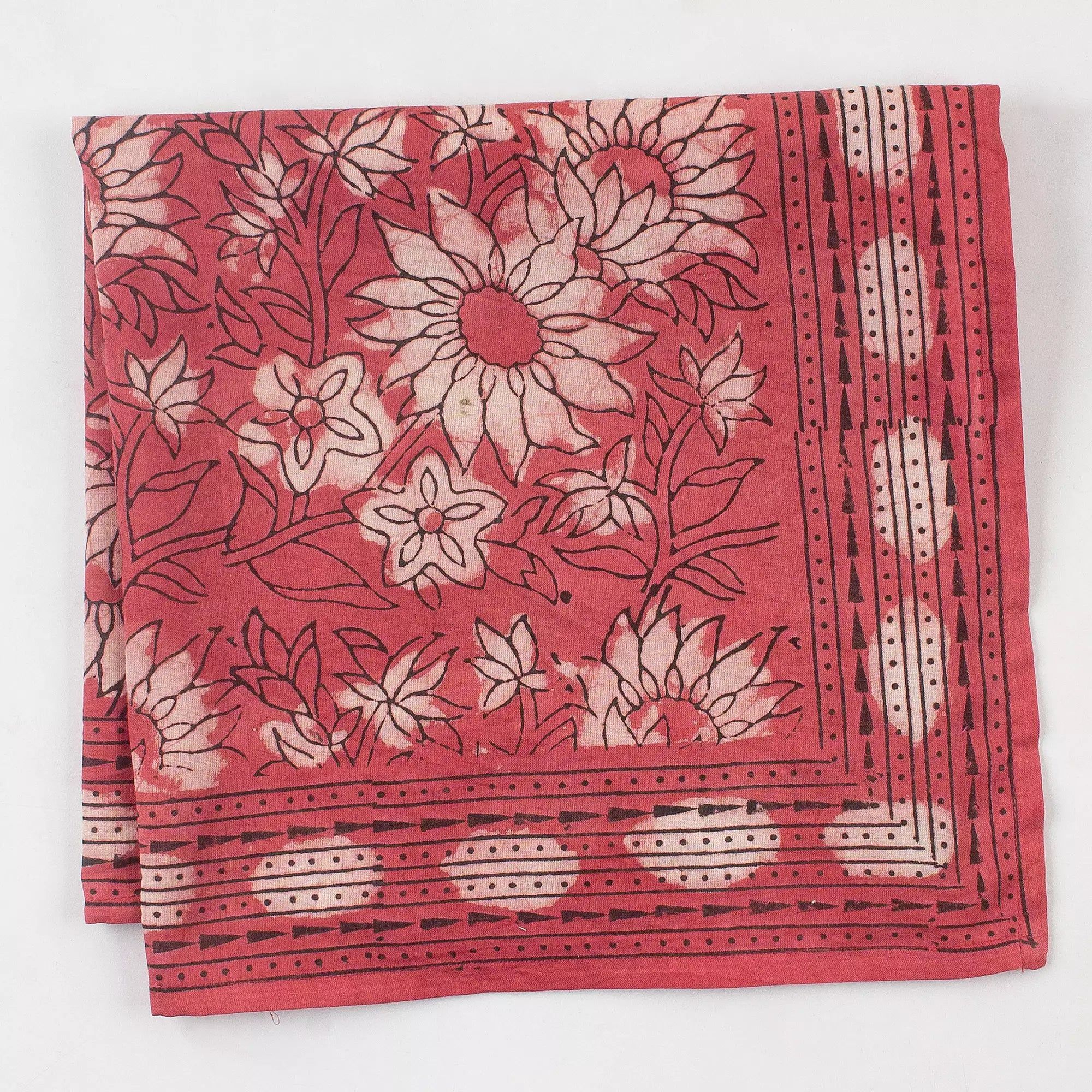 Red Floral Hand Block Printed Bandana for Women 619